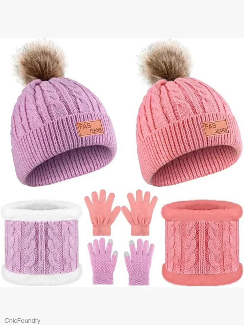 Toddler Hat Scarf Gloves Set - Winter Knit 6-10 Years
